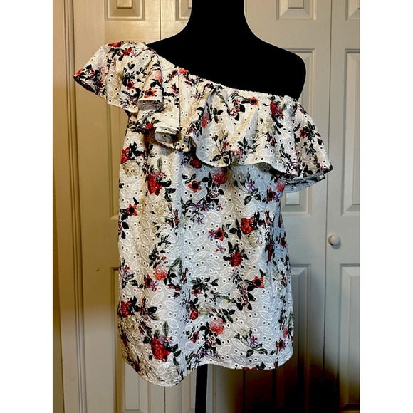 INC International Concepts Women's Off The shoulder ruffle Floral Lace Top Large - Picture 1 of 11